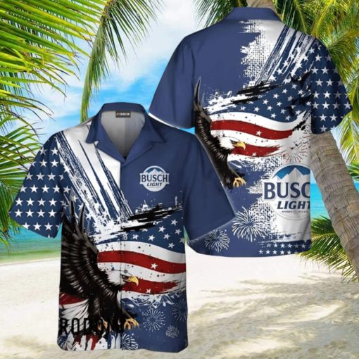 Busch Light Hawaiian Shirt US Flag And Eagle 4 Of July Independence Day