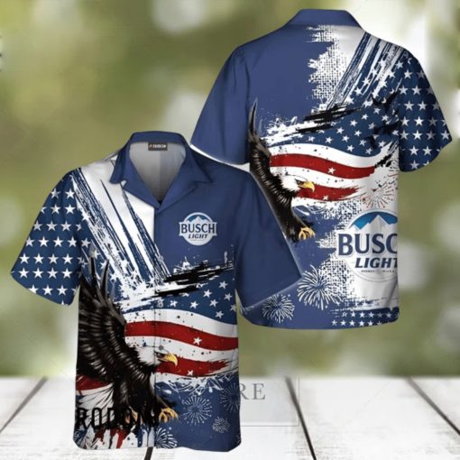 Busch Light Hawaiian Shirt US Flag And Eagle 4 Of July Independence Day