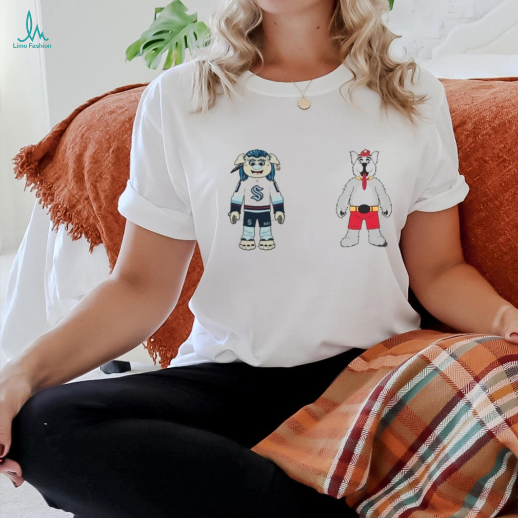 Calgary Flames VS Seattle Kraken NHL 2024 mascot cartoon hockey shirt Calgary Flames VS Seattle Kraken NHL 2024 mascot cartoon hockey shirt