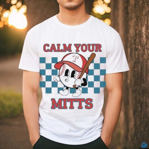Cartoon Baseball Whistling Wear Texas Rangers Hat Holding Bat Calm Your Mitts shirt