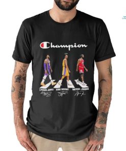 Champions LeBron James Kobe Bryant Michael Jordan walking road signatures shirt, hoodie, sweater, long sleeve and tank top Champions LeBron James Kobe Bryant Michael Jordan walking road signatures shirt
