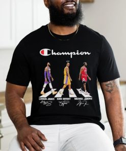 Champions LeBron James Kobe Bryant Michael Jordan walking road signatures shirt, hoodie, sweater, long sleeve and tank top Champions LeBron James Kobe Bryant Michael Jordan walking road signatures shirt