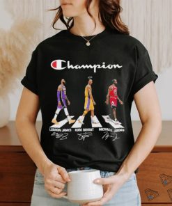 Champions LeBron James Kobe Bryant Michael Jordan walking road signatures shirt, hoodie, sweater, long sleeve and tank top Champions LeBron James Kobe Bryant Michael Jordan walking road signatures shirt