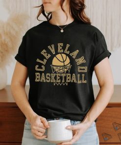 Cleveland Basketball Net Gold NBA T Shirt
