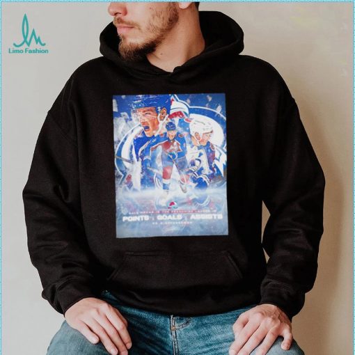 Colorado Avalanche Cale Makar is the Franchise leader in points goals assists as a defenseman triple threat signature shirt
