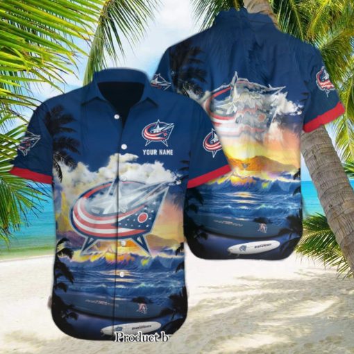 Columbus Blue Jackets Custom Name 3D All Over Print Hawaiian Shirt