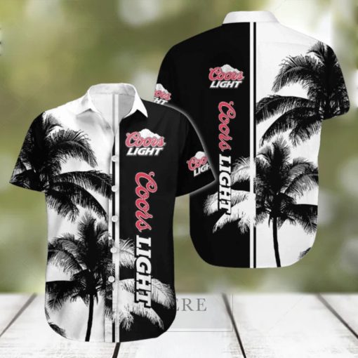 Cool Coors Light Hawaiian Shirt Black And White Palm Tree Gift For Beach Lover