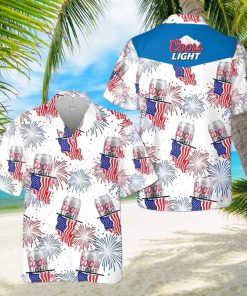 Coors Light Beer Hawaiian Shirt American Flag Fireworks