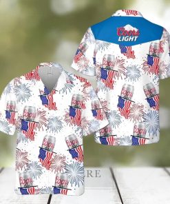 Coors Light Beer Hawaiian Shirt American Flag Fireworks