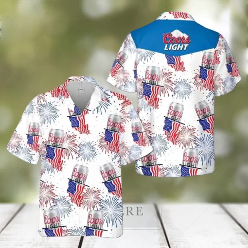 Coors Light Beer Hawaiian Shirt American Flag Fireworks