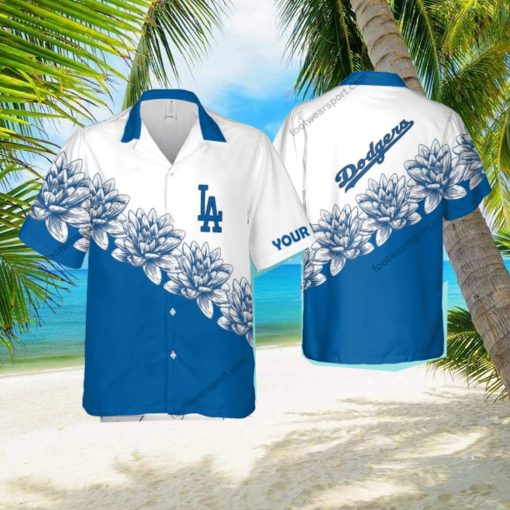 Custom Name MLB Los Angeles Dodgers Party AOP Hawaiian Shirt Flower For Summer