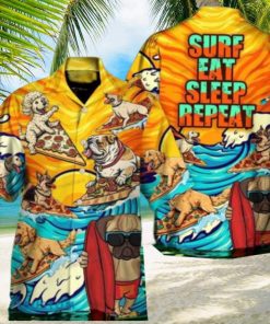 Dog Lovers Surfing Surf Eat Sleep Repeat Art Style Hawaiian Shirt Style Gift