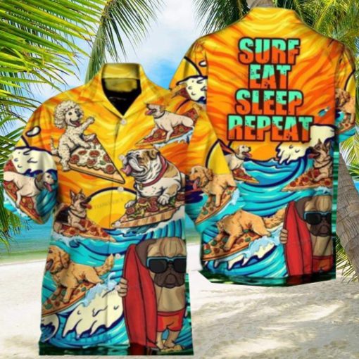 Dog Lovers Surfing Surf Eat Sleep Repeat Art Style Hawaiian Shirt Style Gift