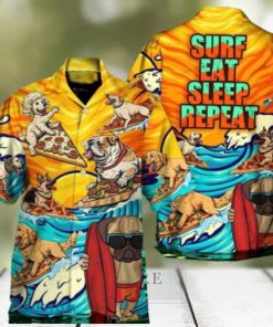 Dog Lovers Surfing Surf Eat Sleep Repeat Art Style Hawaiian Shirt Style Gift