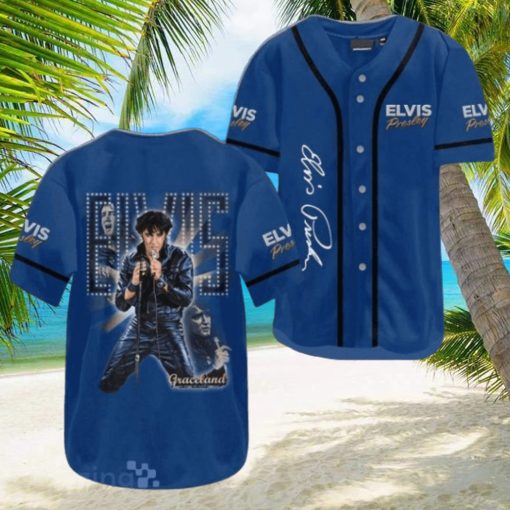 Elvis Presley Graceland Blue Jersey Baseball Shirt Style Gift Shirt