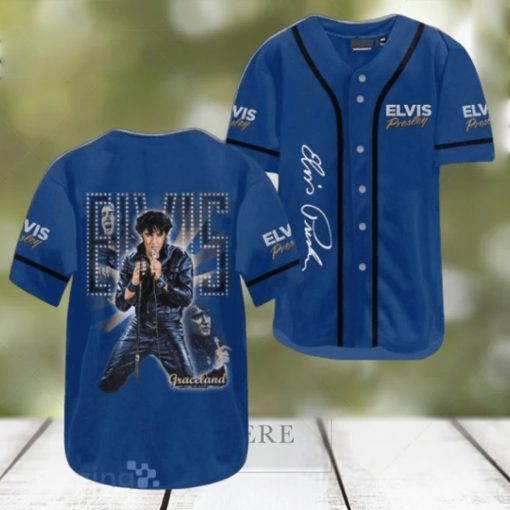 Elvis Presley Graceland Blue Jersey Baseball Shirt Style Gift Shirt