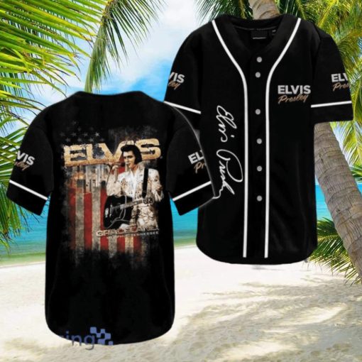 Elvis Presley US Flag Black Jersey Baseball Shirt Style Gift Shirt