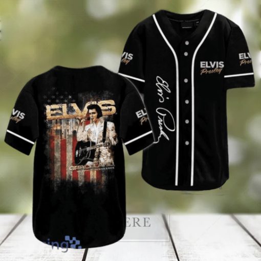 Elvis Presley US Flag Black Jersey Baseball Shirt Style Gift Shirt