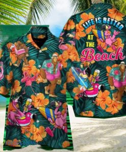 Flamingo Bigfoot Life Is Better At The Beach Tropical Style Hawaiian Shirt Style Gift