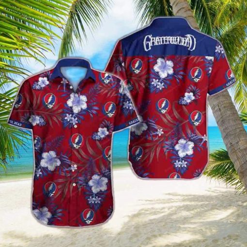 Grateful Dead Hibiscus Tropical Skull Blue Red 2024 Trendy Hawaiian Shirt