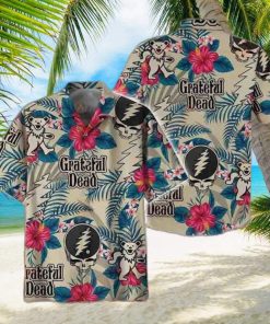 Grateful Dead Logo With Flower And Leaves Pattern 2024 Trendy Hawaiian Shirt