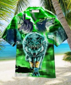 Green Neon Thunder Wolf Hawaiian Shirt