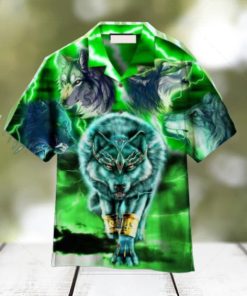 Green Neon Thunder Wolf Hawaiian Shirt