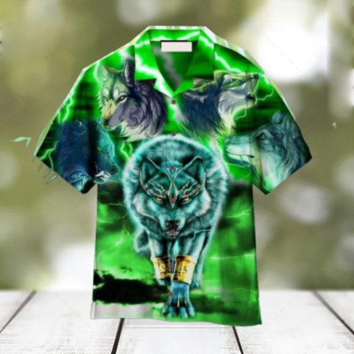 Green Neon Thunder Wolf Hawaiian Shirt