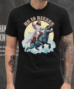 He Has Rizzen Jesus Riding A Dinosaur Funny Meme T Shirt