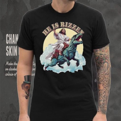 He Has Rizzen Jesus Riding A Dinosaur Funny Meme T Shirt
