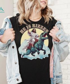 He Has Rizzen Jesus Riding A Dinosaur Funny Meme T Shirt