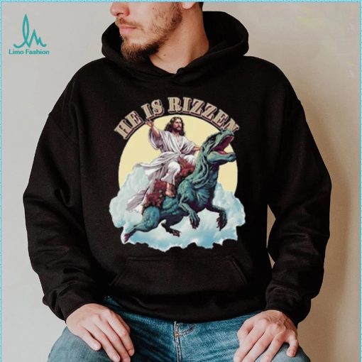 He Has Rizzen Jesus Riding A Dinosaur Funny Meme T Shirt