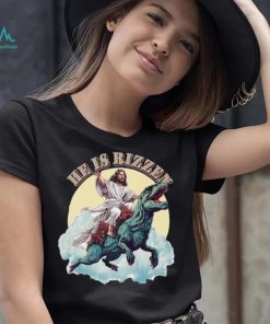 He Has Rizzen Jesus Riding A Dinosaur Funny Meme T Shirt