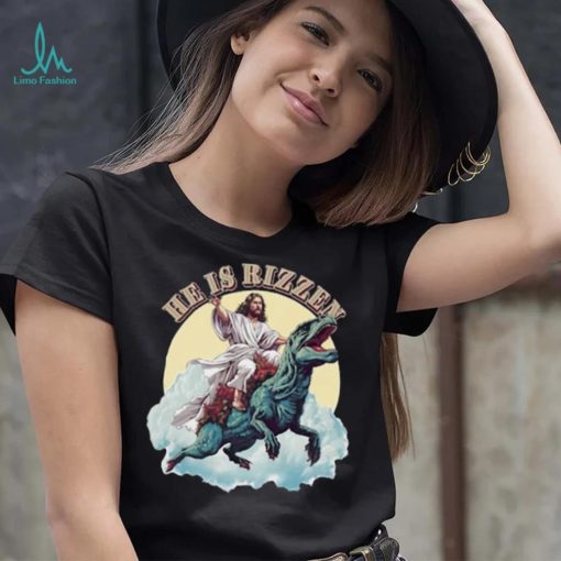 He Has Rizzen Jesus Riding A Dinosaur Funny Meme T Shirt