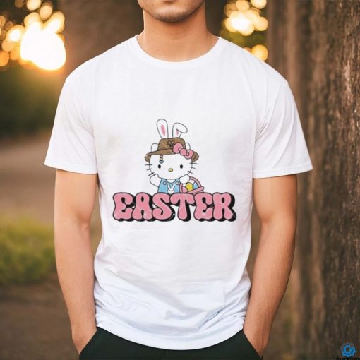 Kitty wearing hat Easter holding a basket of eggs shirt