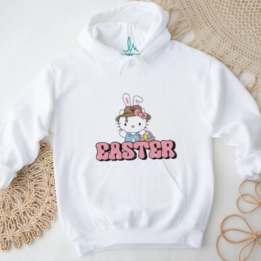Kitty wearing hat Easter holding a basket of eggs shirt