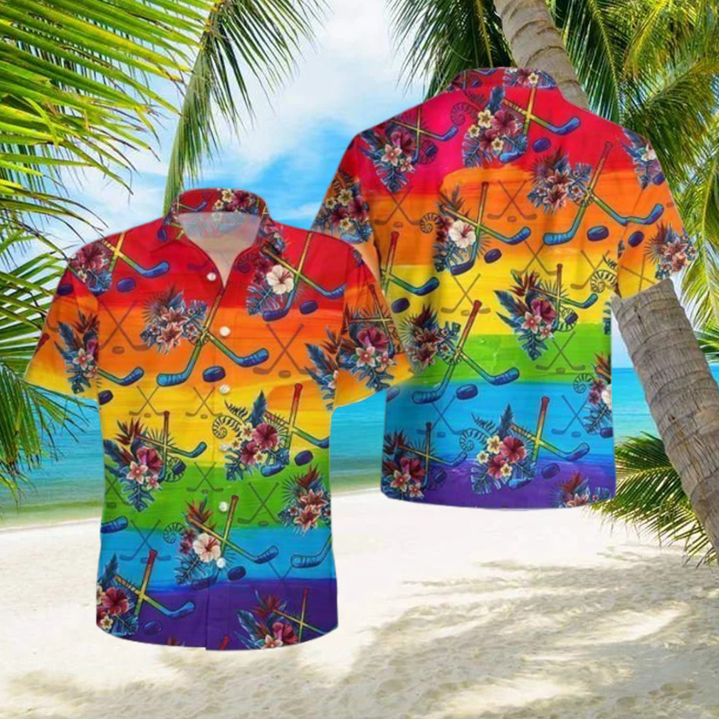 LGBT Proud Hockey Flowers Tropical Hawaiian Shirt For Hockey Lover LGBT Proud Hockey Flowers Tropical Hawaiian Shirt For Hockey Lover