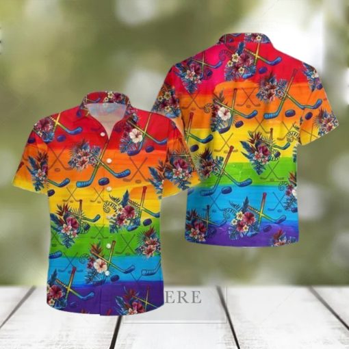 LGBT Proud Hockey Flowers Tropical Hawaiian Shirt For Hockey Lover