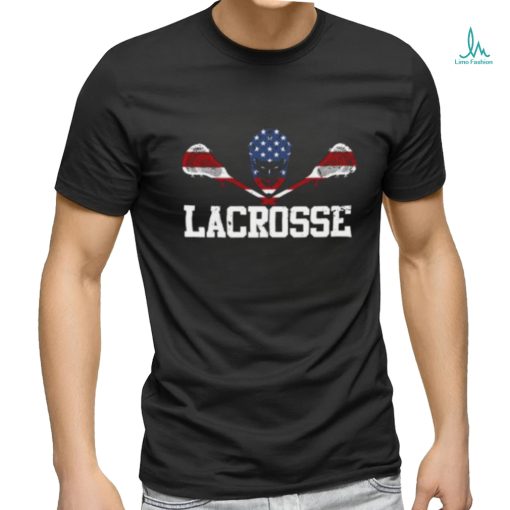 Lacrosse Player Usa American Flag T shirt