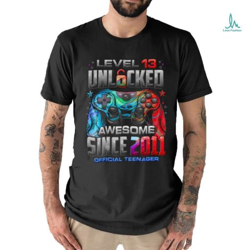 Level 13 Unlocked Awesome Since 2011 13th Birthday Gaming T Shirt