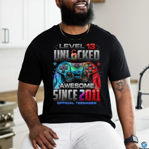 Level 13 Unlocked Awesome Since 2011 13th Birthday Gaming T Shirt