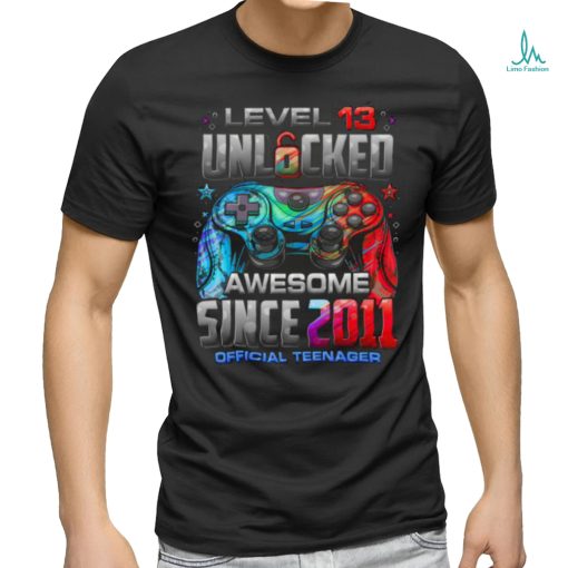 Level 13 Unlocked Awesome Since 2011 13th Birthday Gaming T Shirt