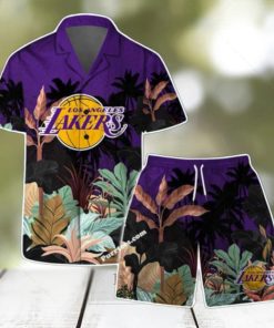 Los Angeles Lakers Team Logo Pattern Tropical Hawaiian Shirt & Short