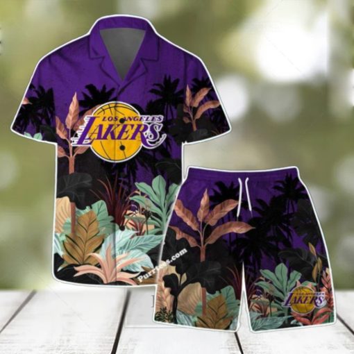 Los Angeles Lakers Team Logo Pattern Tropical Hawaiian Shirt & Short