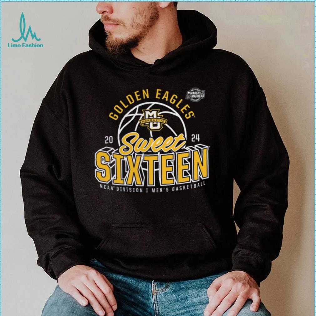 Marquette Golden Eagles 2024 NCAA Men's Basketball Tournament March Madness Sweet Sixteen Defensive Stance T Shirt Marquette Golden Eagles 2024 NCAA Men's Basketball Tournament March Madness Sweet Sixteen Defensive Stance T Shirt