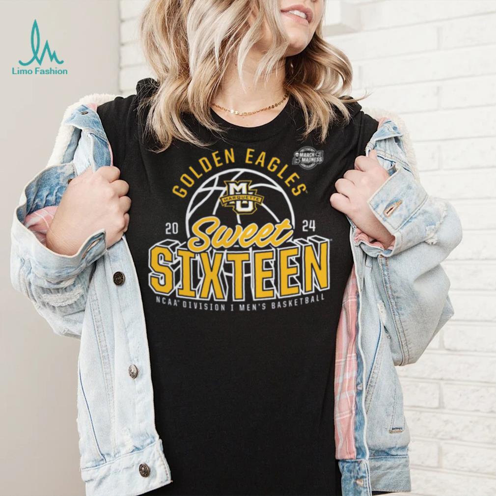 Marquette Golden Eagles 2024 NCAA Men's Basketball Tournament March Madness Sweet Sixteen Defensive Stance T Shirt Marquette Golden Eagles 2024 NCAA Men's Basketball Tournament March Madness Sweet Sixteen Defensive Stance T Shirt
