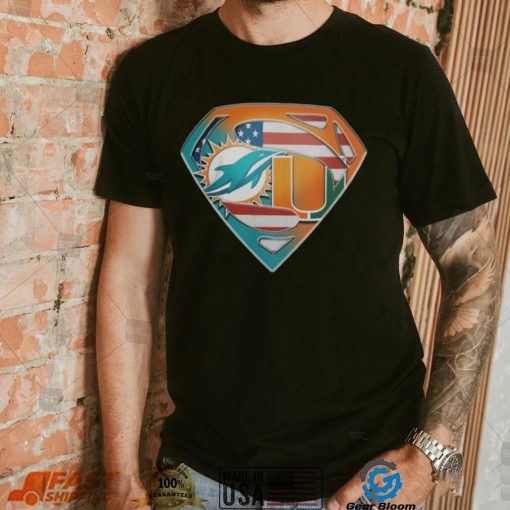 Miami Dolphins And Miami Hurricanes Superman Sports Logo Shirt