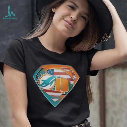 Miami Dolphins And Miami Hurricanes Superman Sports Logo Shirt