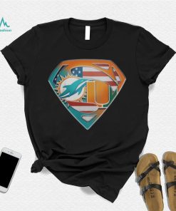 Miami Dolphins And Miami Hurricanes Superman Sports Logo Shirt