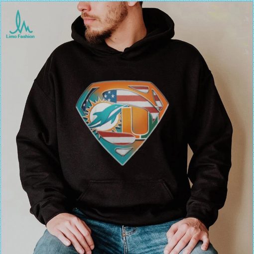 Miami Dolphins And Miami Hurricanes Superman Sports Logo Shirt